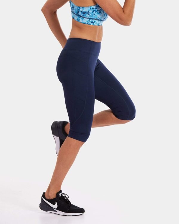 Fabfeat Mid-Rise Crop Leggings with Pockets – Deep Navy Comfort